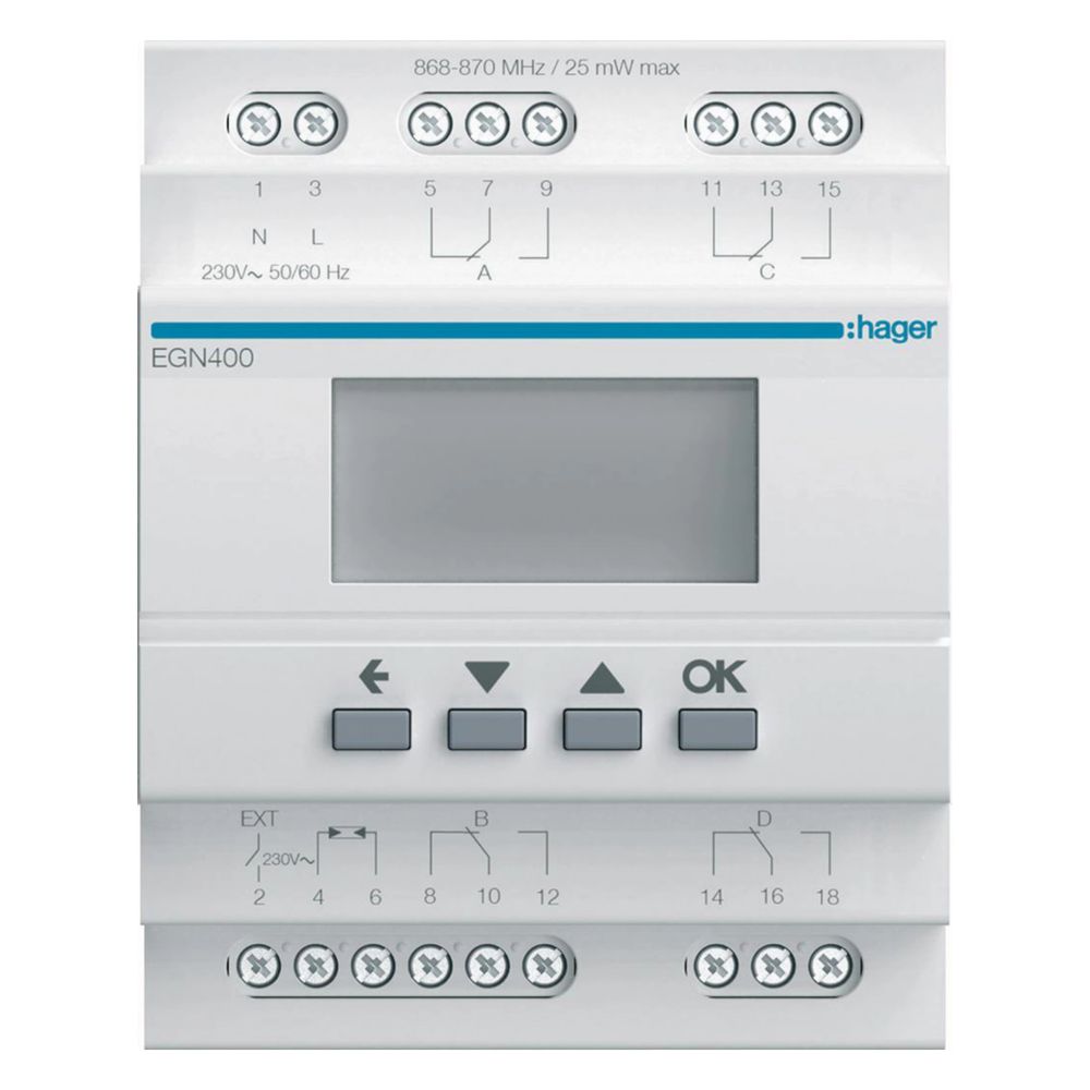 hager Digitale Multifunktions-Zeitschaltuhr für Hutschiene mit Bluetooth, 4-Kanal... HAGER-EGN400 3250617579926 (Abb. 3)