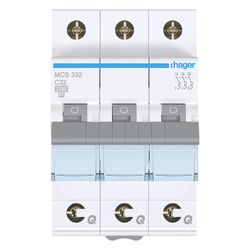 hager Leitungsschutzschalter, Sicherungsautomat, 3-polig, 6kA, C-Charakteristik, 32A... HAGER-MCS332 3250614315367 (Abb. 1)