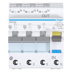 hager Fehlerstrom-Leitungsschutzschalter, FiLS-Schalter, 3x(1P+N) 6kA B-16A 30mA Typ A... HAGER-ADZ316D 3250611020158 (Abb. 1)