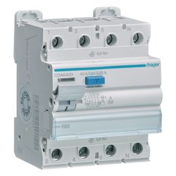 hager Fehlerstromschutzschalter / FI-Schalter, 4-polig, 10kA, 40A, 30mA, Typ A... HAGER-CDA640D 3250611620648 (Abb. 1)