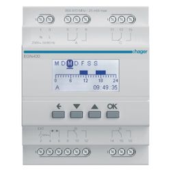 hager Digitale Multifunktions-Zeitschaltuhr für Hutschiene mit Bluetooth, 4-Kanal... HAGER-EGN400 3250617579926 (Abb. 1)