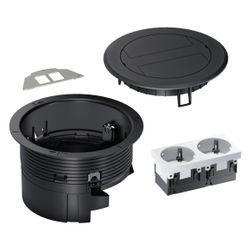 hager Bodensteckdose mit Klappdeckel aus Kunststoff schwarz, 2-fach Schuko-Steckdose... HAGER-BSR02D03 4012740028677 (Abb. 1)