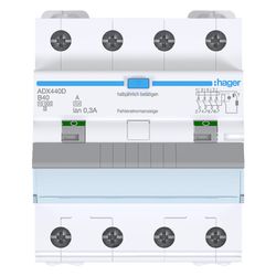 hager Fehlerstrom-Leitungsschutzschalter 4P 10kA B-40A 30mA Typ A... HAGER-ADX440D 3250611017004 (Abb. 1)