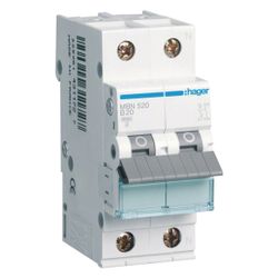 hager Leitungsschutzschalter 1P u. N 6kA B-Charakteristik 20A 2 Module... HAGER-MBN520 3250614310713 (Abb. 1)