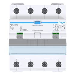 hager Fehlerstrom-Leitungsschutzschalter, FI/-LS-Schalter 4P 10kA B-32A 30mA Typ A... HAGER-ADX432D 3250611016991 (Abb. 1)