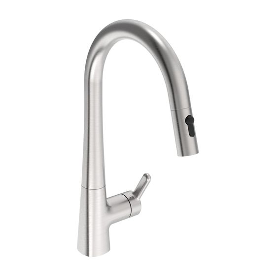 Hansa Designo Style Einhebel-Küchenarmatur, Standmontage, 2-strahlig, ausziehbar, Stahl gebürstet, 5136228380