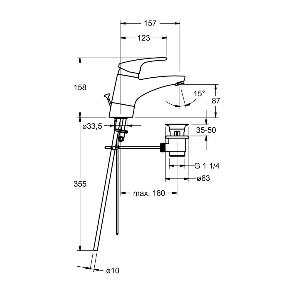 Hansa Mix Einhebelmischer Waschtischbatterie 0119 Kupferrohr Zugstangenablaufgarnitur A... HANSA-01192183 4015474271210 (Abb. 3)