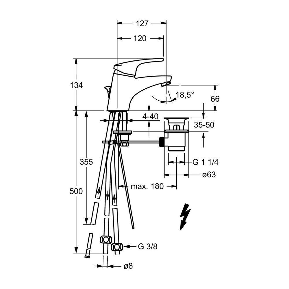 Hansa Mix Einhebelmischer Waschtischbatterie 0132 Kupferrohr Zugstangenablaufgarnitur A... HANSA-01321183 4015474271227 (Abb. 3)