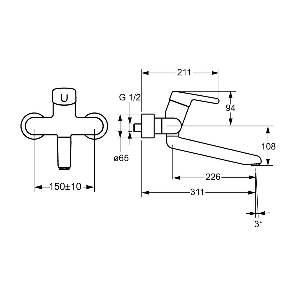 Hansa Medipro Einhebelmischer Waschtisch- und Küchenarmatur 0257 Ausladung 311mm DN15 C... HANSA-02572203 4015474267275 (Abb. 3)