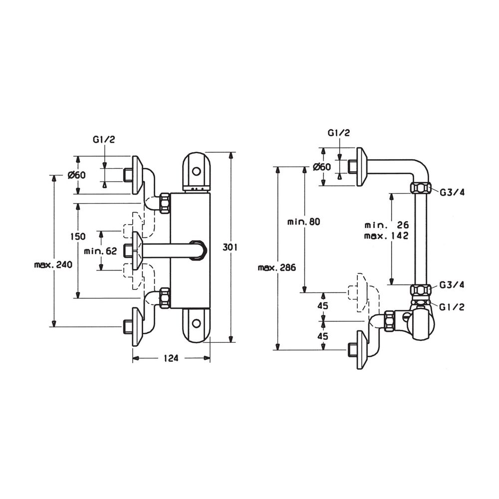 Hansa Tempra Brausebatterie 0834 Ausladung 124mm DN15 Chrom... HANSA-08340302 4015474658615 (Abb. 3)