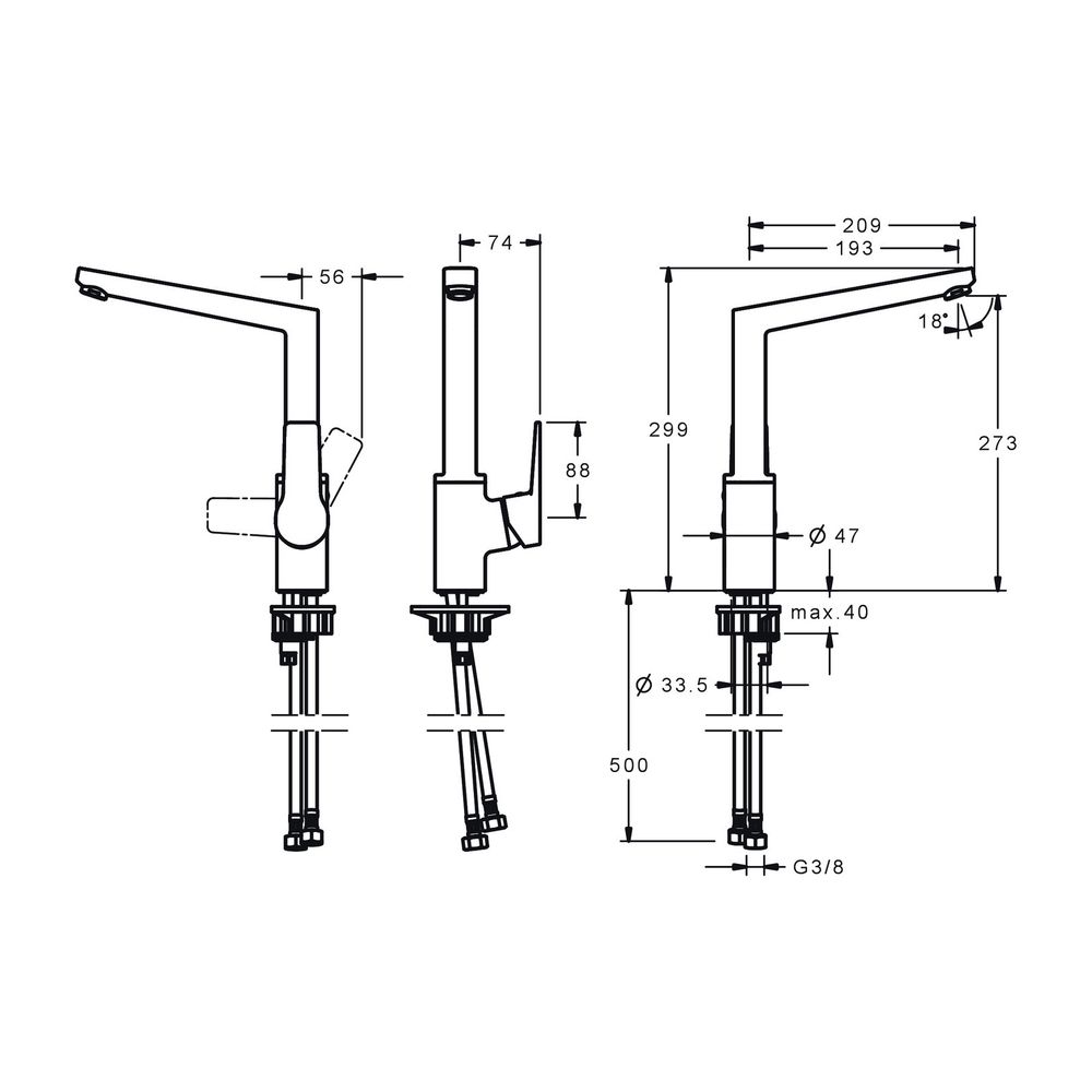 Hansa Twist Einhebelmischer Küchenarmatur 0920 Ausladung 193mm DN15 Matt-Schwarz... HANSA-0920220333 4057304014390 (Abb. 3)