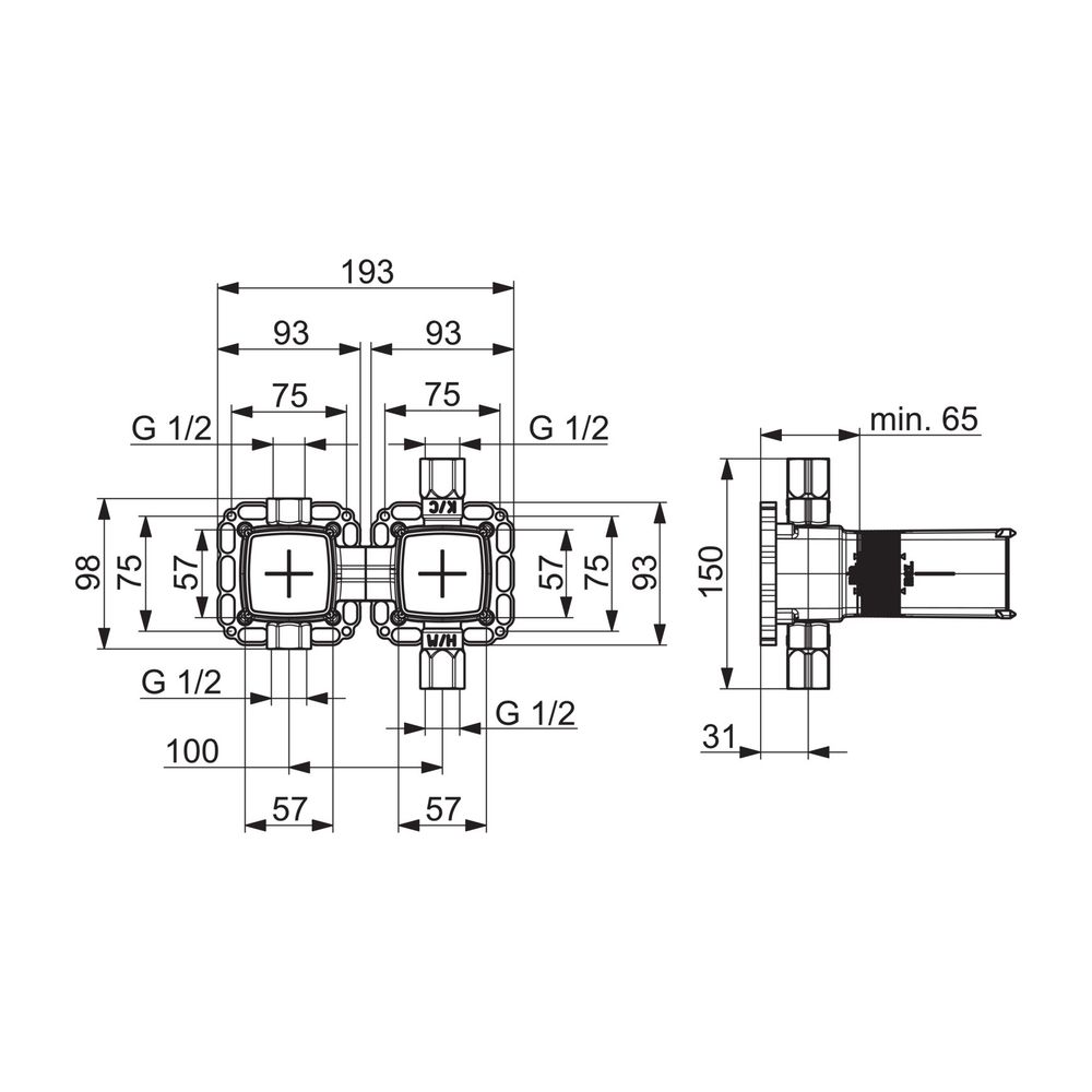 Hansa Matrix Unterputz-Rohbauset Bade- und Brausearmatur 3.5 Kartusche 4401 DN15... HANSA-44010000 4015474202641 (Abb. 3)