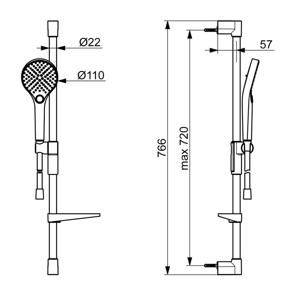 Hansa Viva Wandstangengarnitur, 3-strahlig, Länge 766mm, Brauseschlauch 175cm, 12l/min,... HANSA-44160210 4057304013041 (Abb. 3)