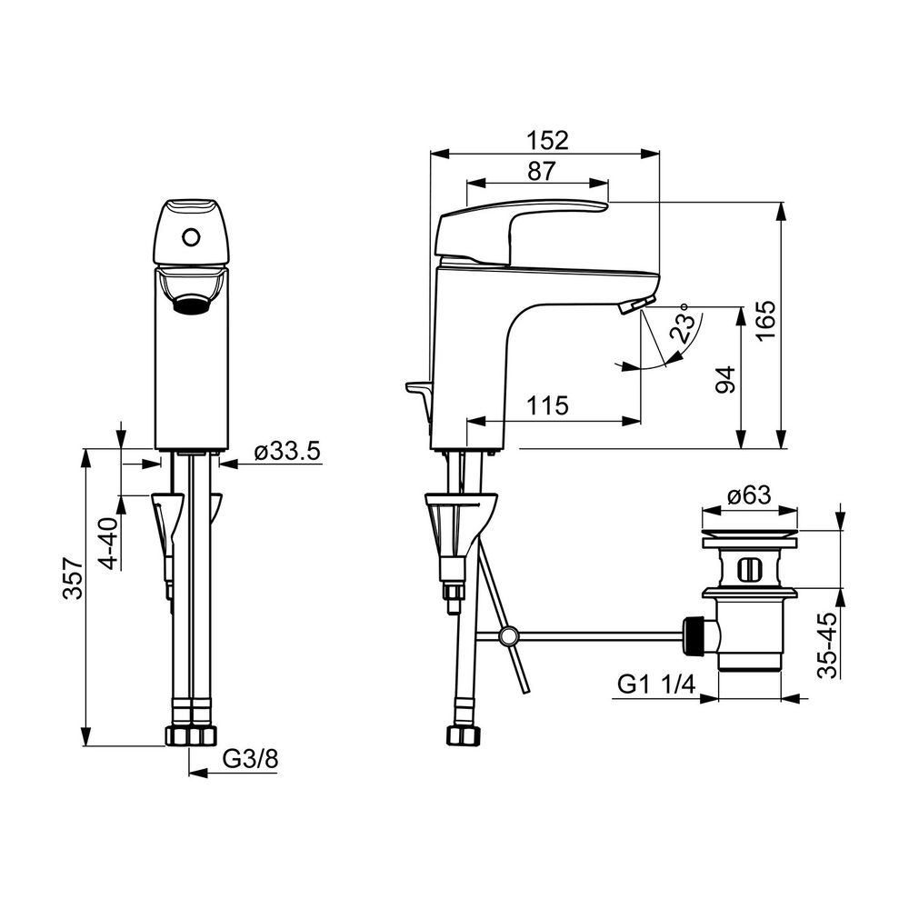 Hansa Pinto XL Einhebelmischer Waschtischbatterie 4501 Zugstangenablaufgarnitur Ausladu... HANSA-45012283 4057304005596 (Abb. 3)