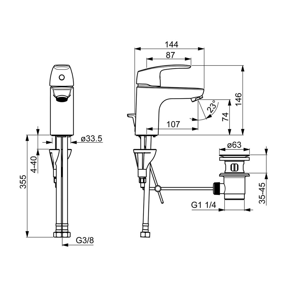 Hansa Pinto Einhebelmischer Waschtischbatterie 4504 Zugstangenablaufgarnitur Ausladung ... HANSA-45042283 4057304003035 (Abb. 3)