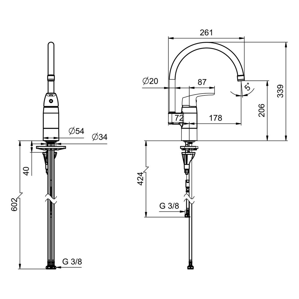 Hansa Pinto Einhebel-Küchenarmatur, Niederdruck, 230/5V, Ausladung 178mm, Chrom, 453022... HANSA-45302203 4057304014956 (Abb. 4)