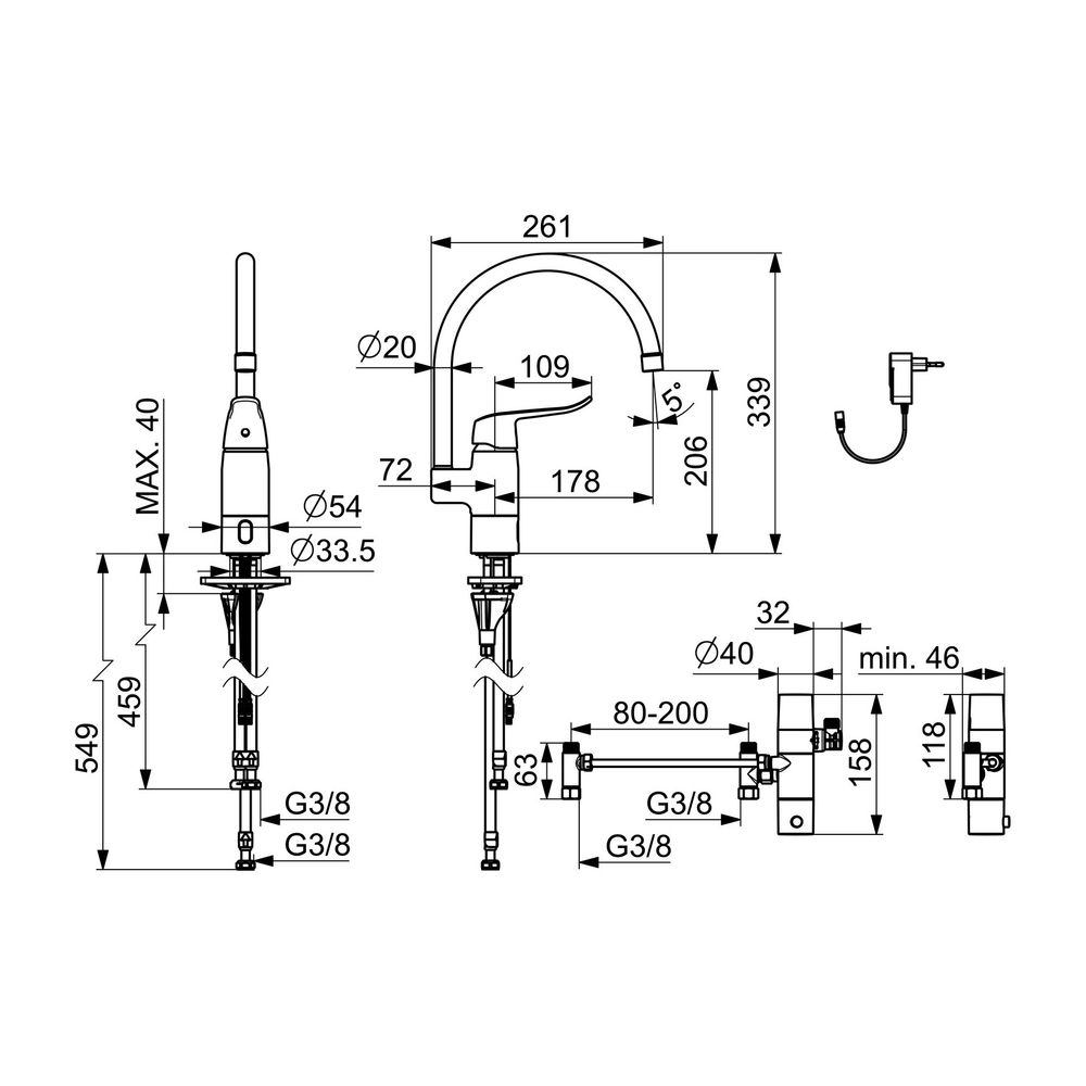 Hansa Care Einhebel-Küchenarmatur, 230/9V, Bluetooth, Ausladung 178mm, Chrom, 46142009... HANSA-46142009 4057304019685 (Abb. 4)