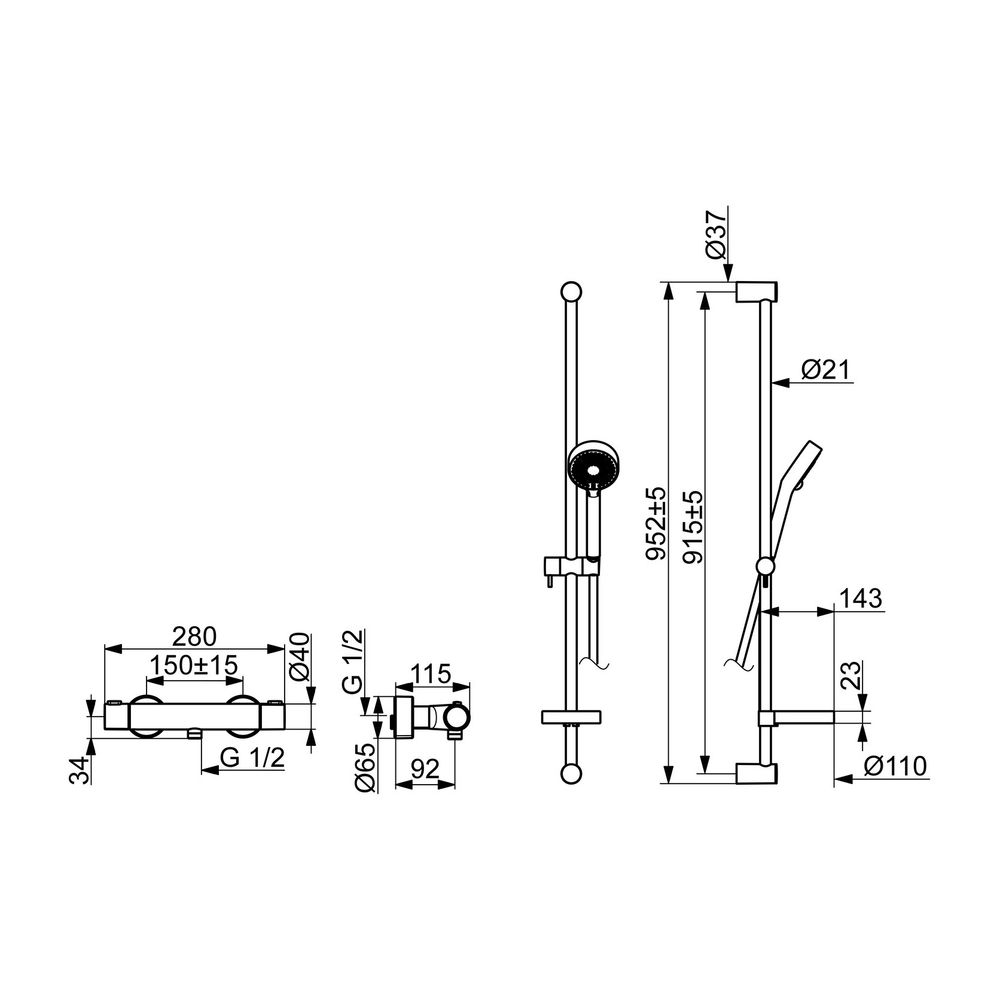 Hansa Prisma Brausebatterie mit Brausegarnitur 4808 3-strahlig DN15 Chrom... HANSA-48080131 4015474259324 (Abb. 3)