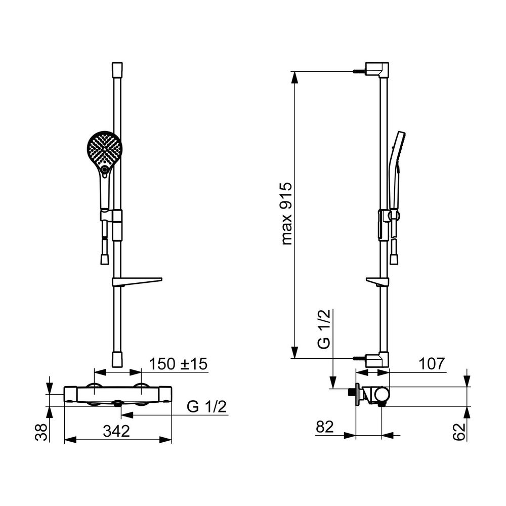 Hansa Optima Brausebatterie, Wandmontage, Thermostat, 3-strahlig, Chrom, 48130331... HANSA-48130331 4057304018183 (Abb. 3)