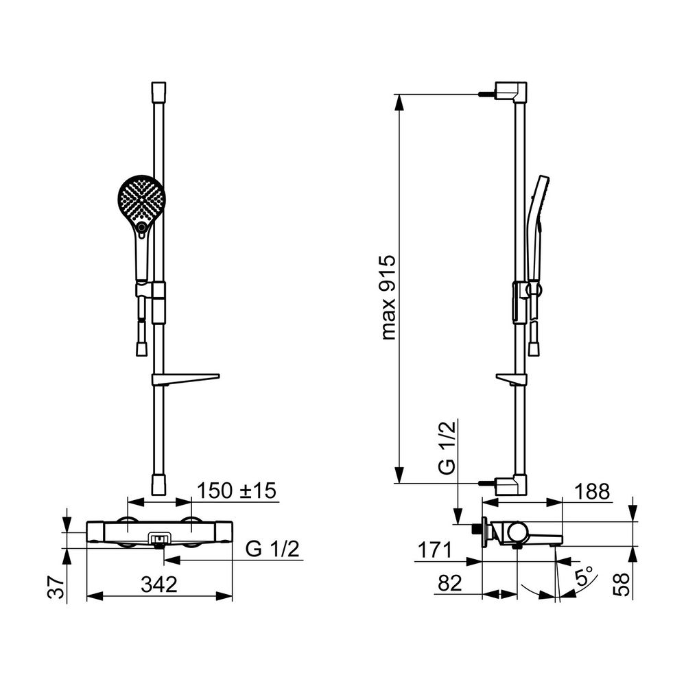Hansa Optima Wannen- und Brausearmatur, 110mm, Thermostat, 3-strahlig, Messing, Chrom, ... HANSA-48372331 4057304018190 (Abb. 3)