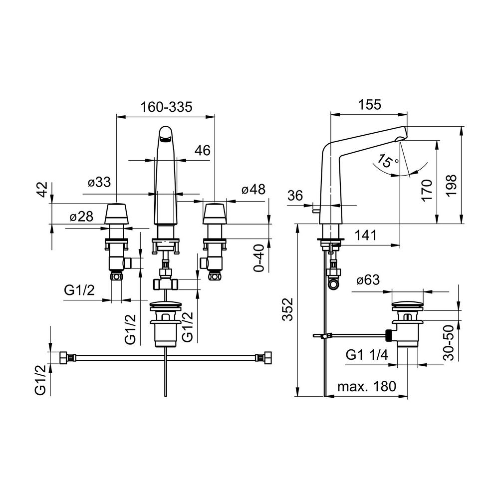 Hansa Designo Waschtischbatterie Style 5105 Zugstangenablaufgarnitur Ausladung 141mm DN... HANSA-51052183 4057304006708 (Abb. 3)