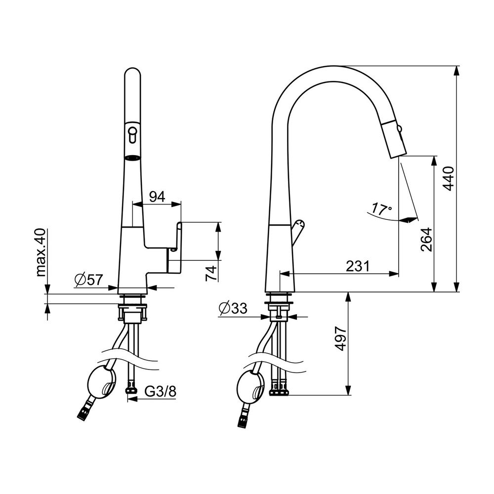 Hansa Designo Style Einhebel-Küchenarmatur, Standmontage, ausziehbar, Matt-Schwarz, 5... HANSA-5136228333 4057304020186 (Abb. 3)