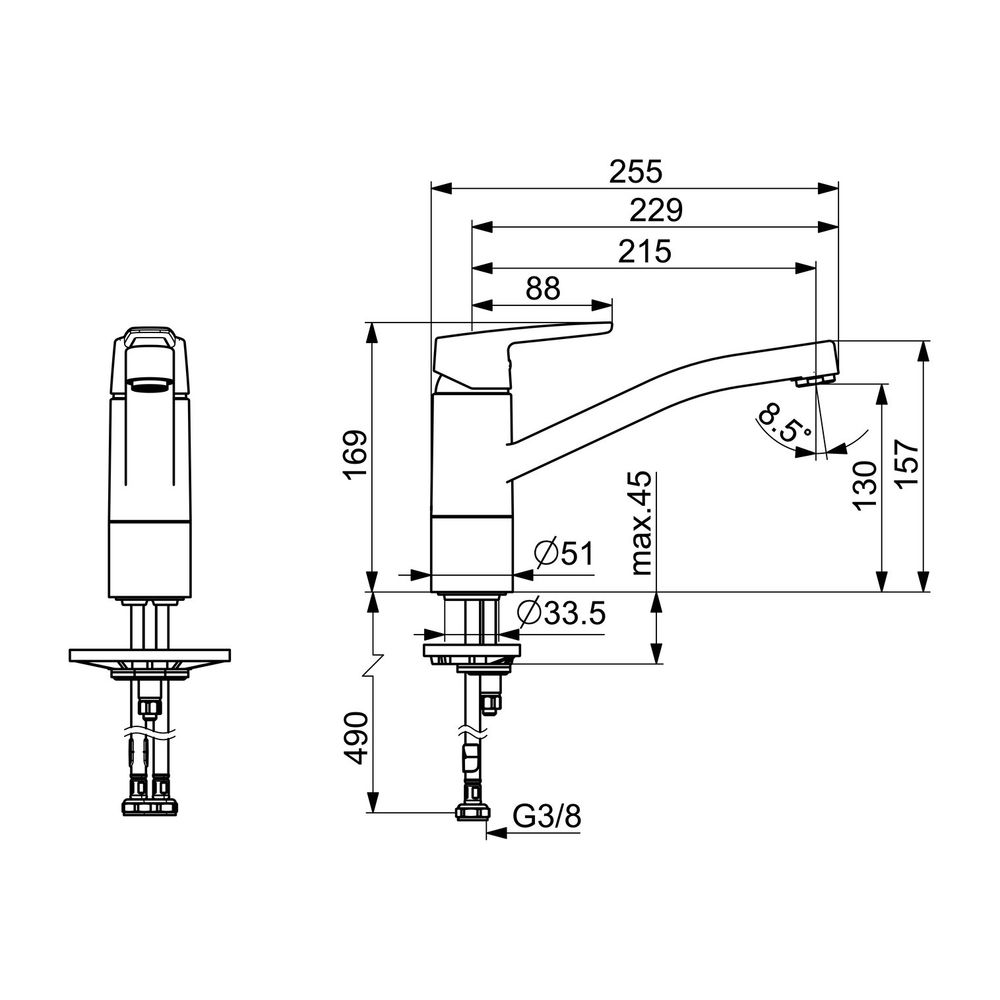 Hansa Polo Eco Einhebelmischer Küchenarmatur 5148 Ausladung 215mm DN15 Chrom 3,4 l/... HANSA-514822930004 4057304018442 (Abb. 3)