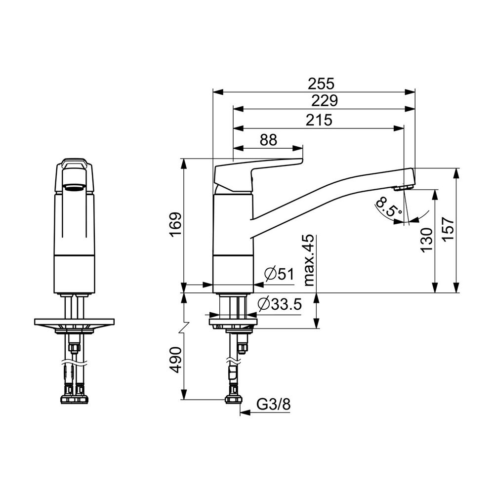 Hansa Polo Eco Einhebelmischer Küchenarmatur 5148 Ausladung 215mm DN15 Chrom 6 l/m... HANSA-5148229300066 4057304018428 (Abb. 3)