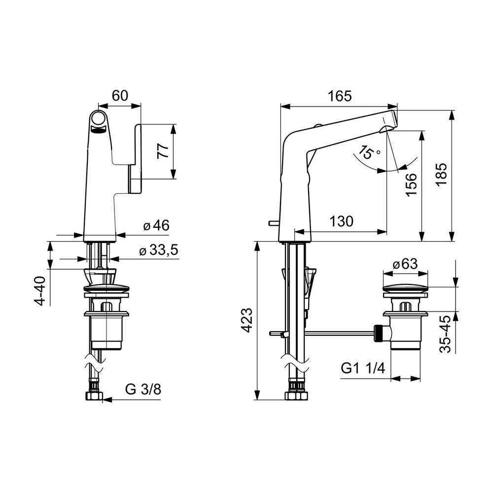 Hansa Designo Einhebelmischer Waschtischbatterie Style 5189 Zugstangenablaufgarnitur Au... HANSA-51892283 4057304006487 (Abb. 3)