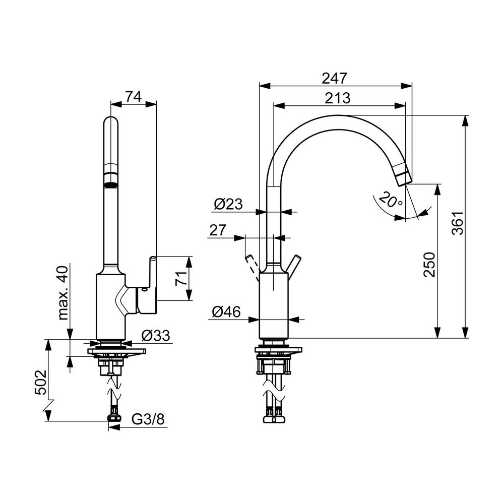 Hansa Vantis Einhebel-Küchenarmatur Standmontage, schwenkbarer Auslauf, Chrom, 52202267... HANSA-52202267 4057304019814 (Abb. 3)