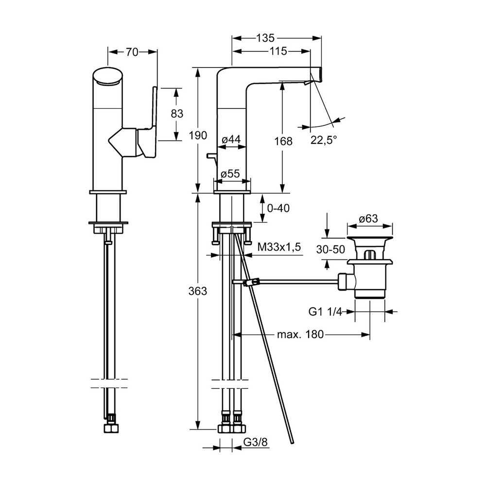 Hansa Ronda Einhebelmischer Waschtischbatterie 5526 Zugstangenablaufgarnitur Ausladung ... HANSA-55262203 4015474261693 (Abb. 3)