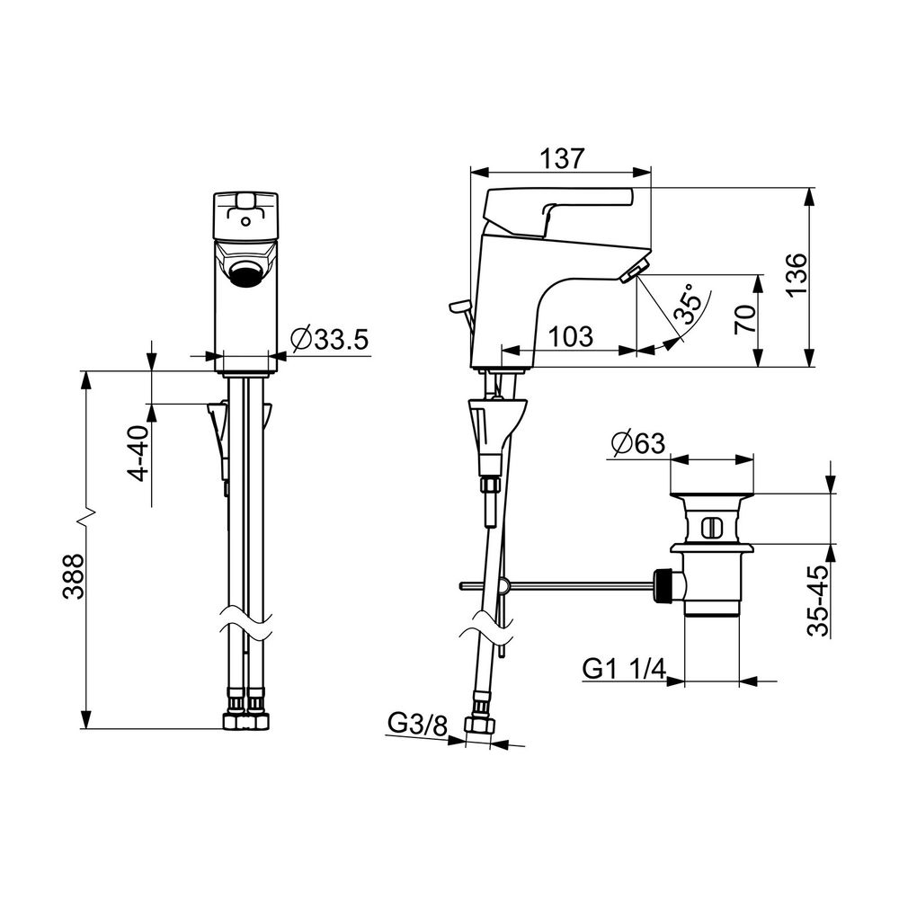Hansa Paleno Einhebel-Waschtischarmatur, Standmontage, DN 15, Ausladung 103mm, mit Zugs... HANSA-56352203 4057304011986 (Abb. 3)
