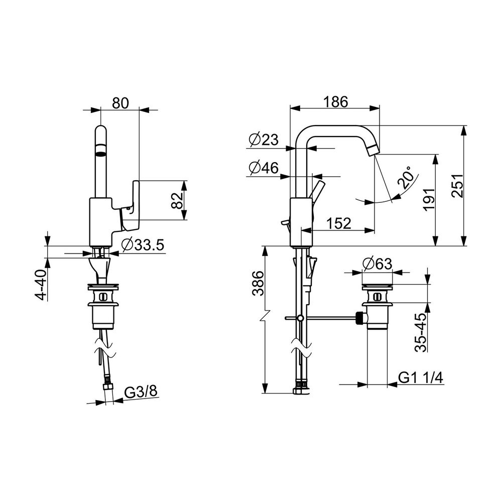 Hansa Paleno Einhebel-Waschtischarmatur, Standmontage, DN 15, Ausladung 152mm, mit Zugs... HANSA-56372203 4057304012020 (Abb. 3)