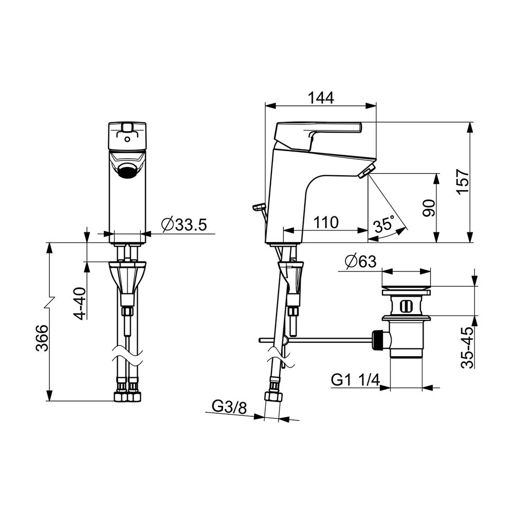 Hansa Paleno XL Einhebel-Waschtischarmatur Standmontage, mit Zugstangen-Ablaufgarnitur,... HANSA-56412203 4057304012099 (Abb. 3)