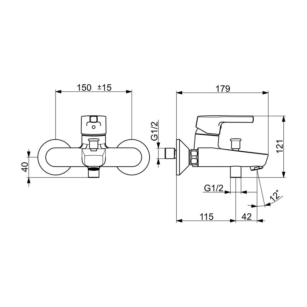 Hansa Paleno Einhebel-Wannen- und Brausearmatur, Wandmontage, DN 15, Ausladung 164mm, m... HANSA-56452103 4057304012235 (Abb. 3)