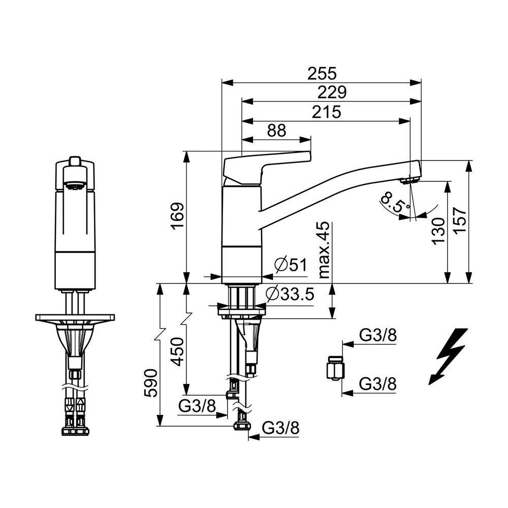 Hansa Paleno Einhebel-Küchenarmatur, Standmontage, Niederdruck, 215mm, Chrom, 56481103... HANSA-56481103 4057304012389 (Abb. 3)
