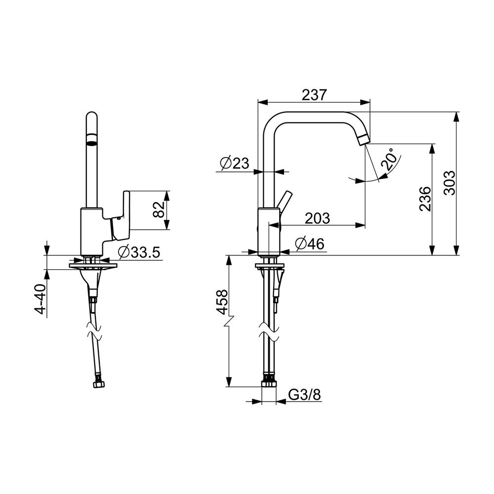 Hansa Paleno Einhebel-Küchenarmatur, Standmontage, Ausladung 203mm, DN 15, Chrom, 56522... HANSA-56522203 4057304012327 (Abb. 3)