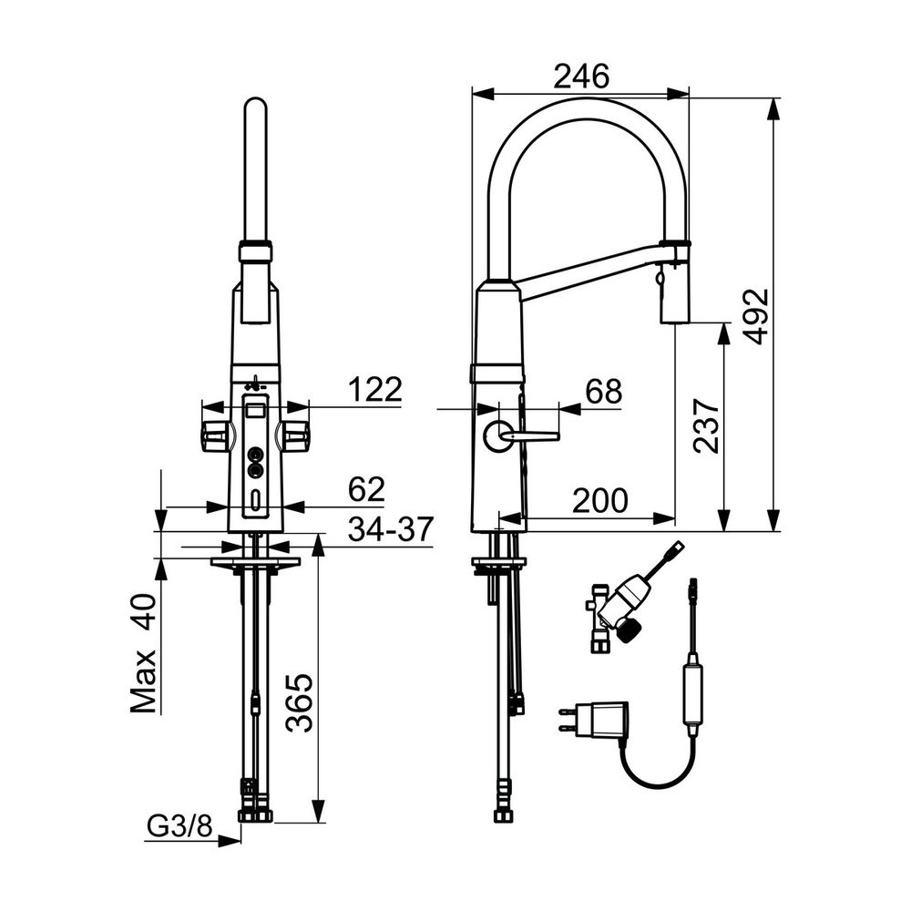 Hansa Fit Küchenarmatur mit Spülmaschinenventil 6526 2-strahlig 230/5V Ausladung 200mm ... HANSA-65262213 4057304004544 (Abb. 3)