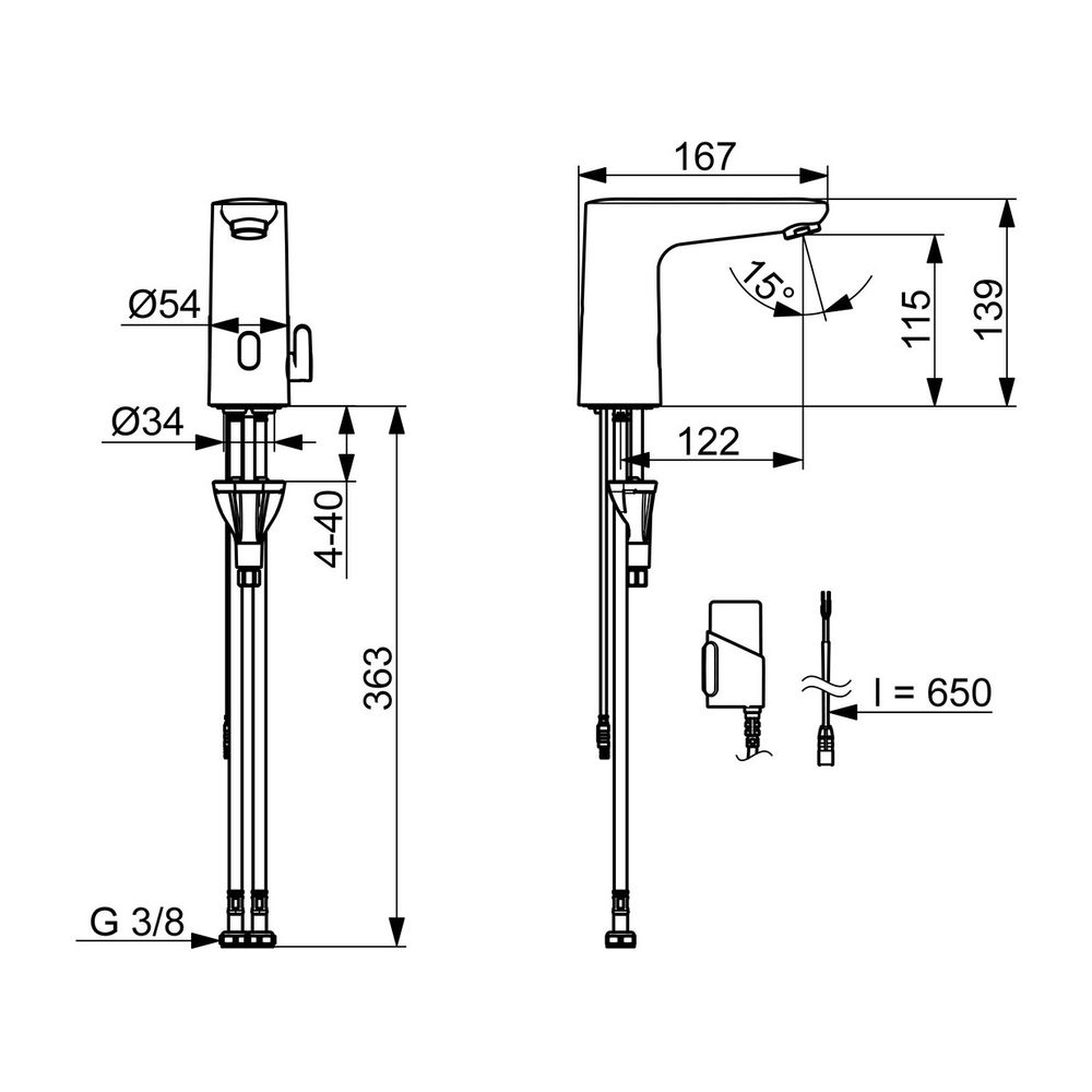 Hansa Electra Waschtischarmatur, Standmontage, Sensor, Bluetooth, 3V, Chrom, 91002219... HANSA-91002219 4057304019692 (Abb. 3)