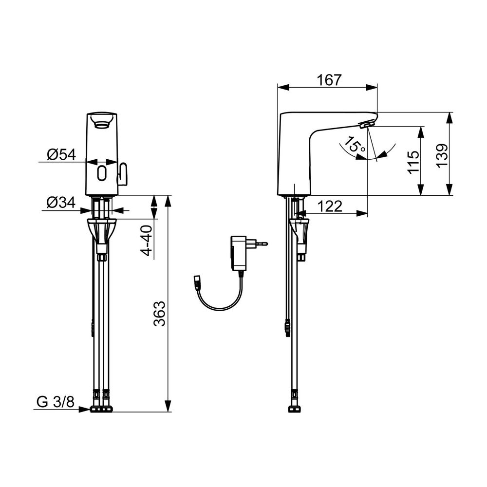 Hansa Electra Safety Waschtischarmatur, Standmontage, Sensor, berührungslos, 230/9V, ... HANSA-9110200933 4057304019746 (Abb. 3)