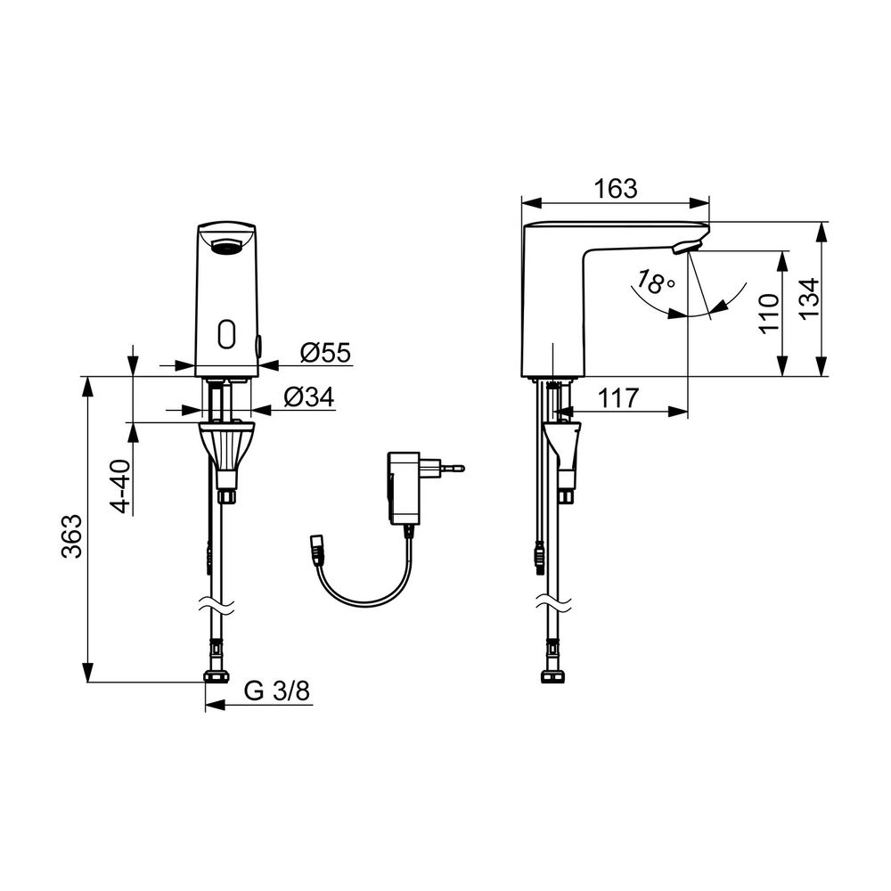 Hansa Electra Waschtischarmatur, Standmontage, Sensor, Bluetooth, 230/9V, Chrom, 920120... HANSA-92012009 4057304019357 (Abb. 3)