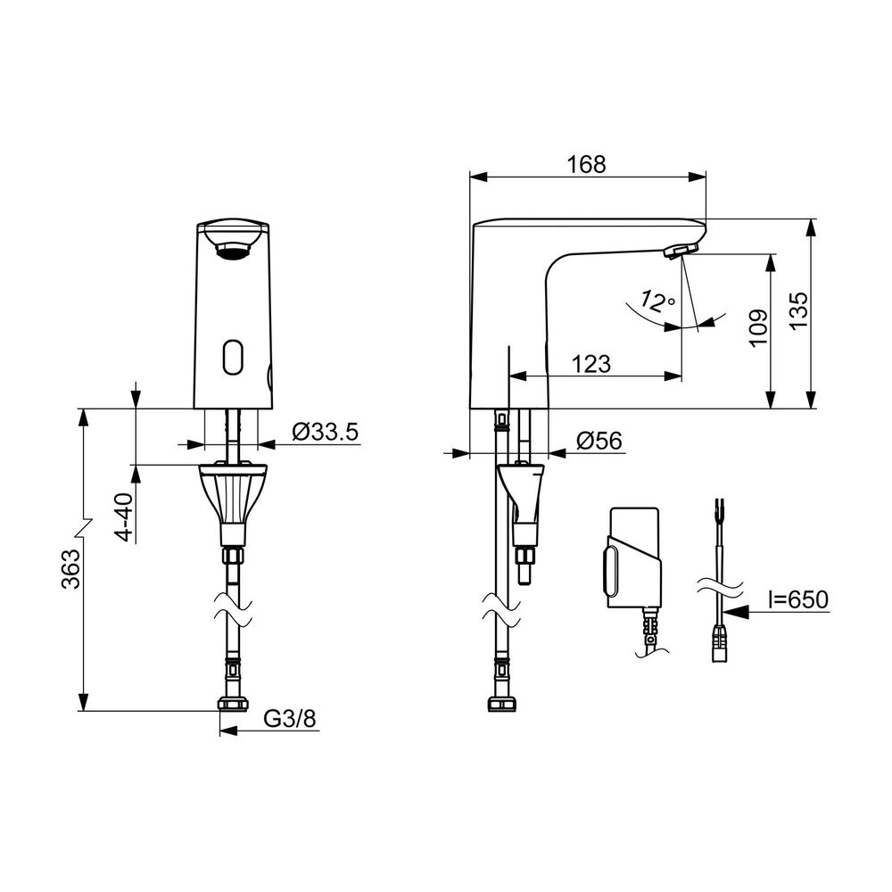 Hansa Electra Waschtischarmatur, Standmontage, Sensor, Bluetooth, 3V, Chrom, 92512219... HANSA-92512219 4057304020155 (Abb. 3)