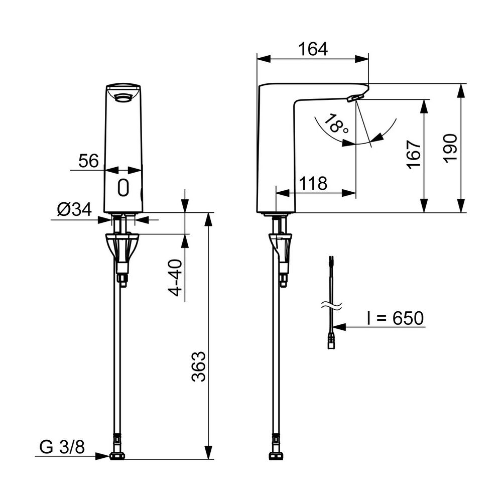 Hansa Electra Waschtischarmatur, Standmontage, Sensor, Bluetooth, 3V, Chrom, 93012219... HANSA-93012219 4057304019517 (Abb. 3)