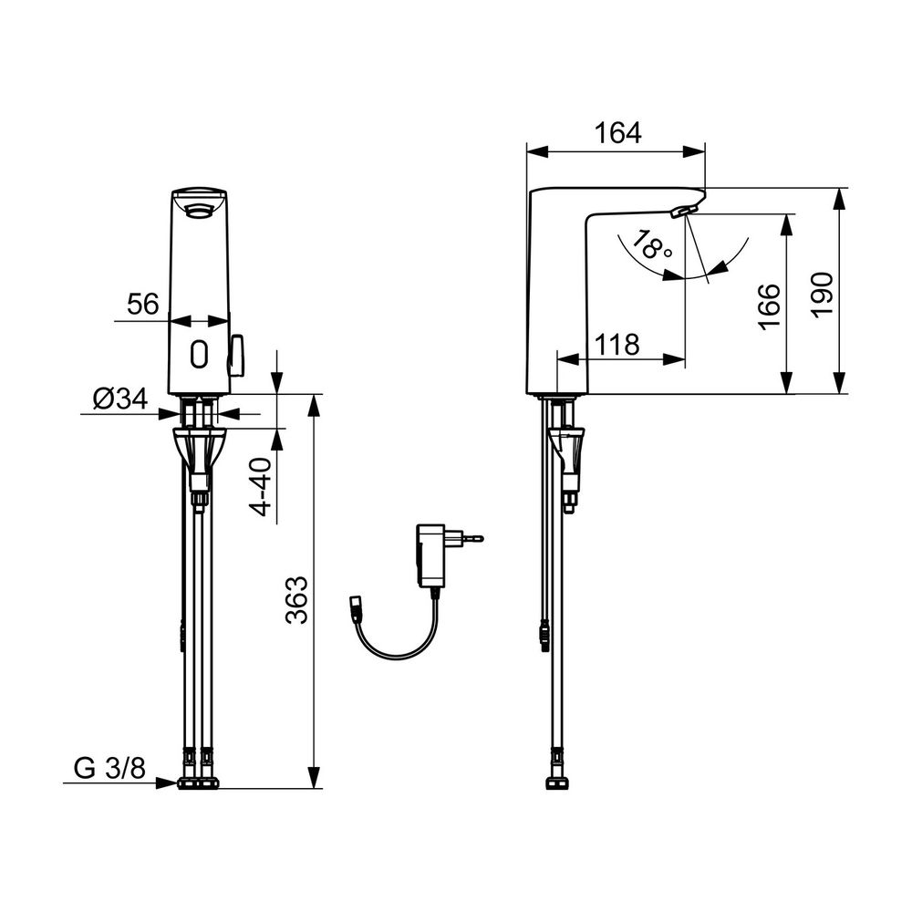 Hansa Electra Digital Waschtischarmatur, Standmontage, elektronisch, Bluetooth, 230/9V,... HANSA-93202009 4057304019616 (Abb. 3)
