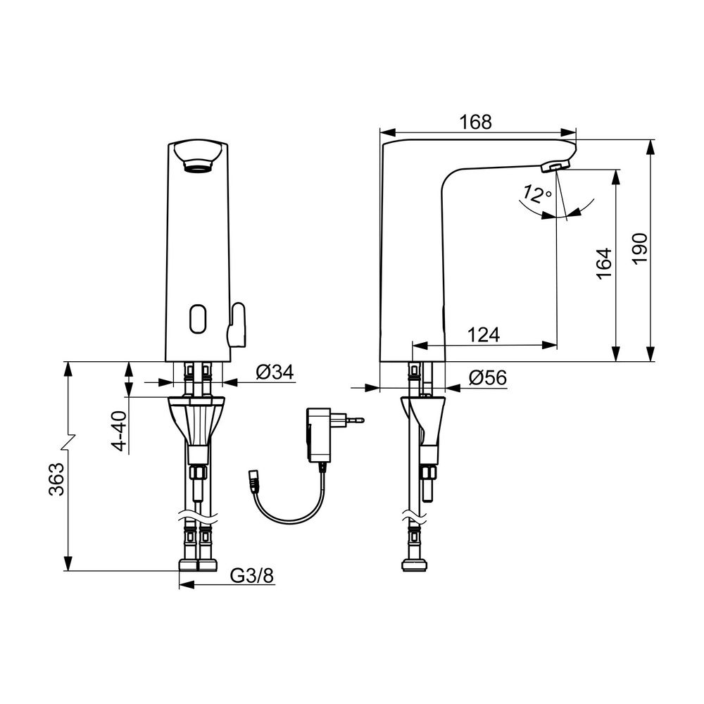 Hansa Electra Safety Waschtischarmatur, Standmontage, Sensor, berührungslos, 230/9V, Ch... HANSA-93602009 4057304019609 (Abb. 3)