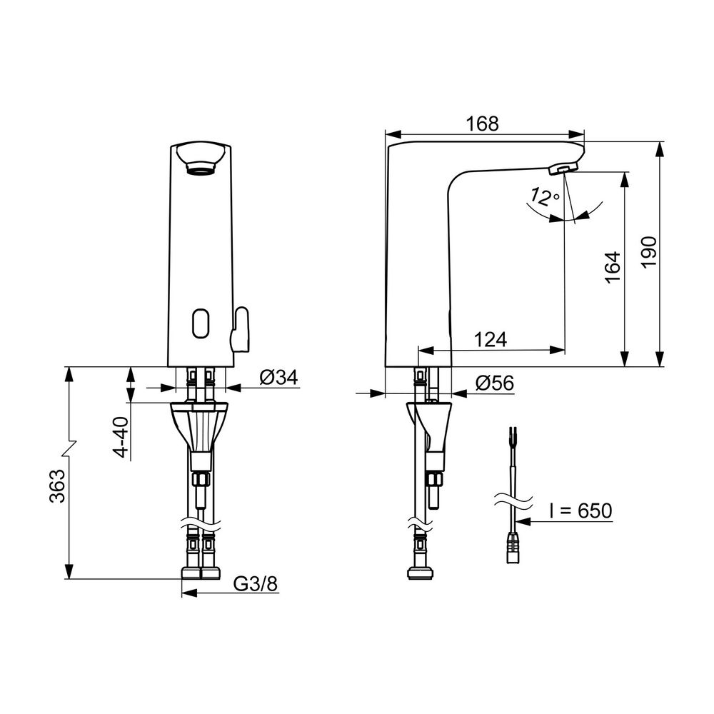 Hansa Electra Safety Waschtischarmatur, Standmontage, Sensor, Bluetooth, 3V, Heißwasser... HANSA-93602219 4057304019555 (Abb. 3)