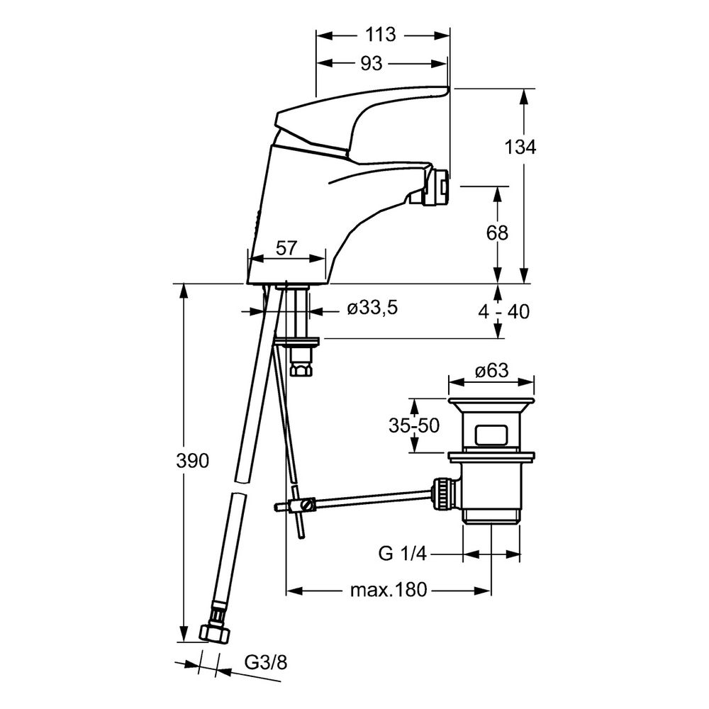 Hansa Mix Einhebel-Bidetbatterie, Zugstangen-Ablaufgarnitur Ausladung 113mm, DN 15, Chr... HANSA-01063283 4015474271302 (Abb. 4)