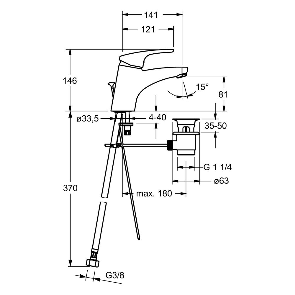 Hansa Mix Einhebel-Waschtischbatterie, Zugstangen-Ablaufgarnitur, Ausladung 141mm, DN 1... HANSA-01092283 4015474271128 (Abb. 4)