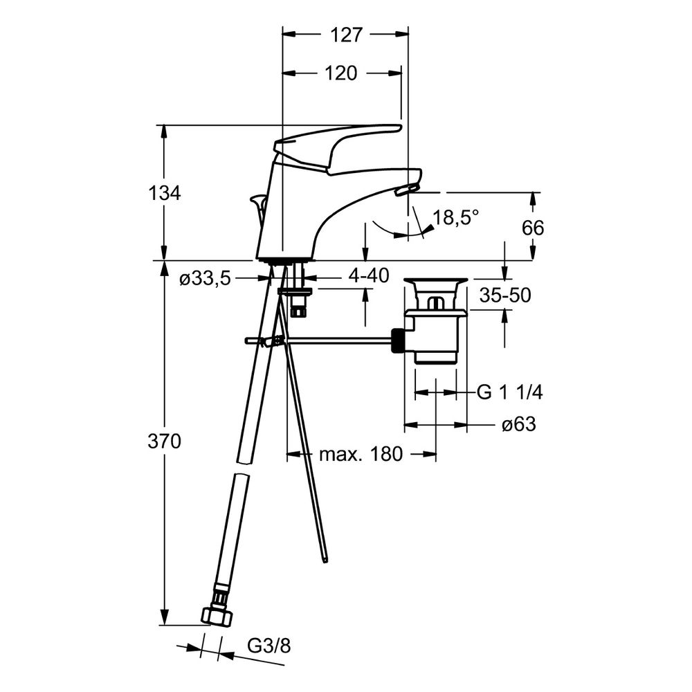 Hansa Mix Einhebel-Waschtischbatterie, Zugstangen-Ablaufgarnitur, Ausladung 127mm, DN 1... HANSA-01102283 4015474271135 (Abb. 4)