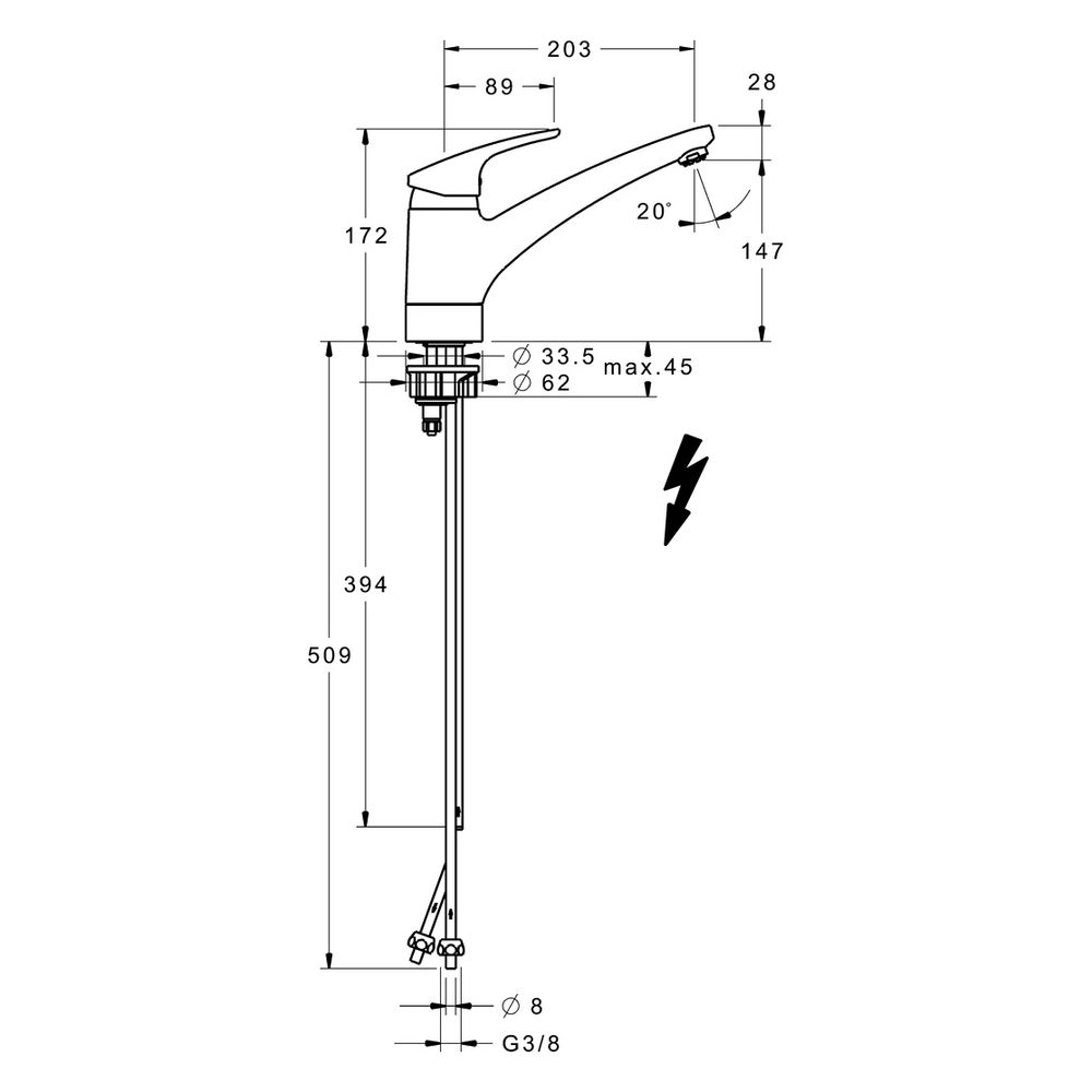 Hansa Mix Einhebel-Küchenarmatur, Niederdruck, Kupferrohr, Ausladung 203mm, DN 15, Chro... HANSA-01121183 4015474276574 (Abb. 4)